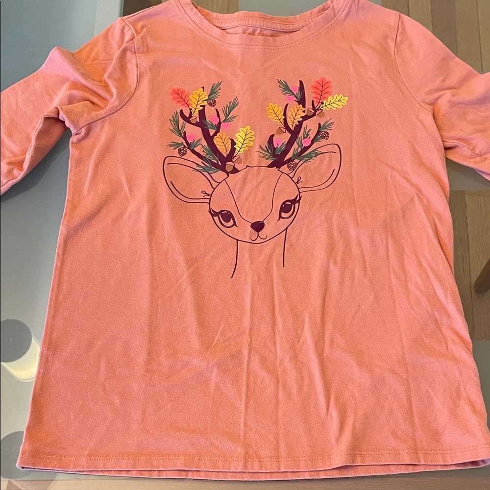 Cat & Jack Pink Deer Graphic Long Sleeve Tee